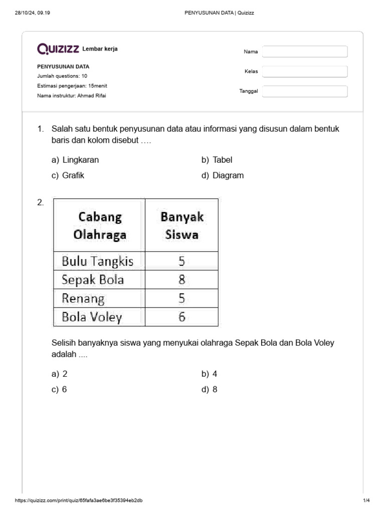 Penyusunan data 2 quizizz pdf