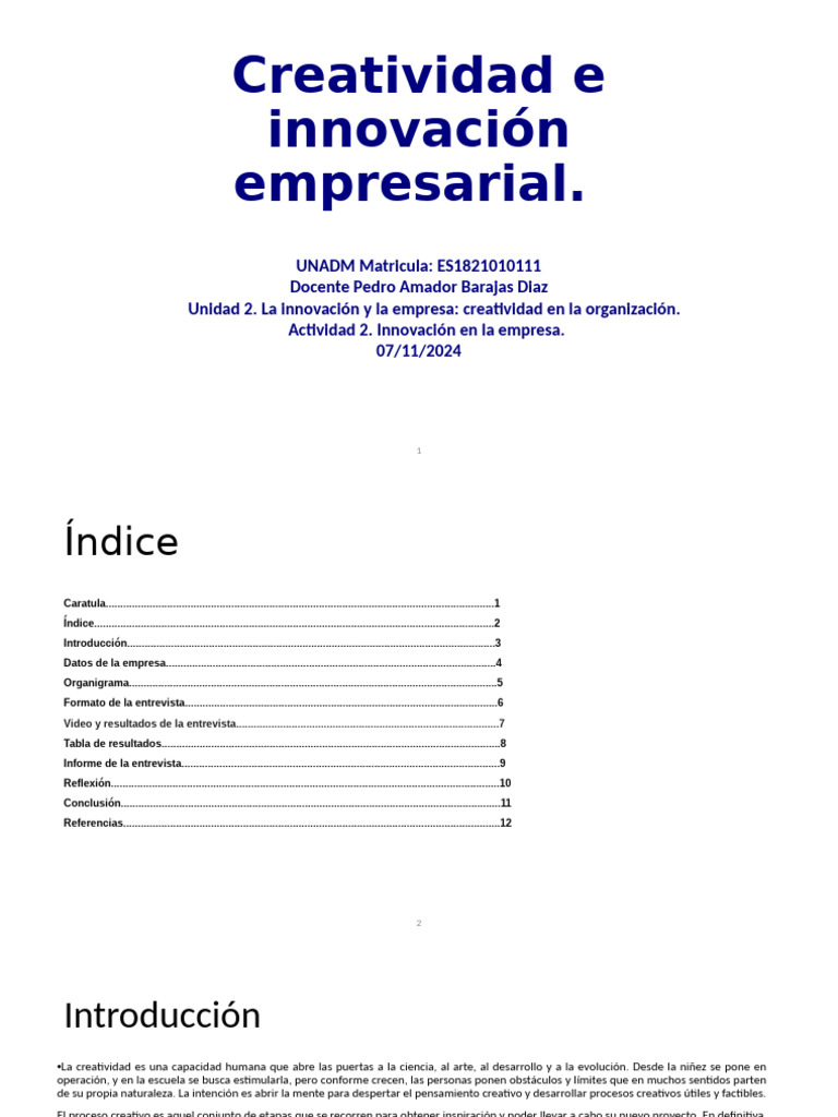 Innovación Empresarial y Creatividad | PDF | Creatividad | Business