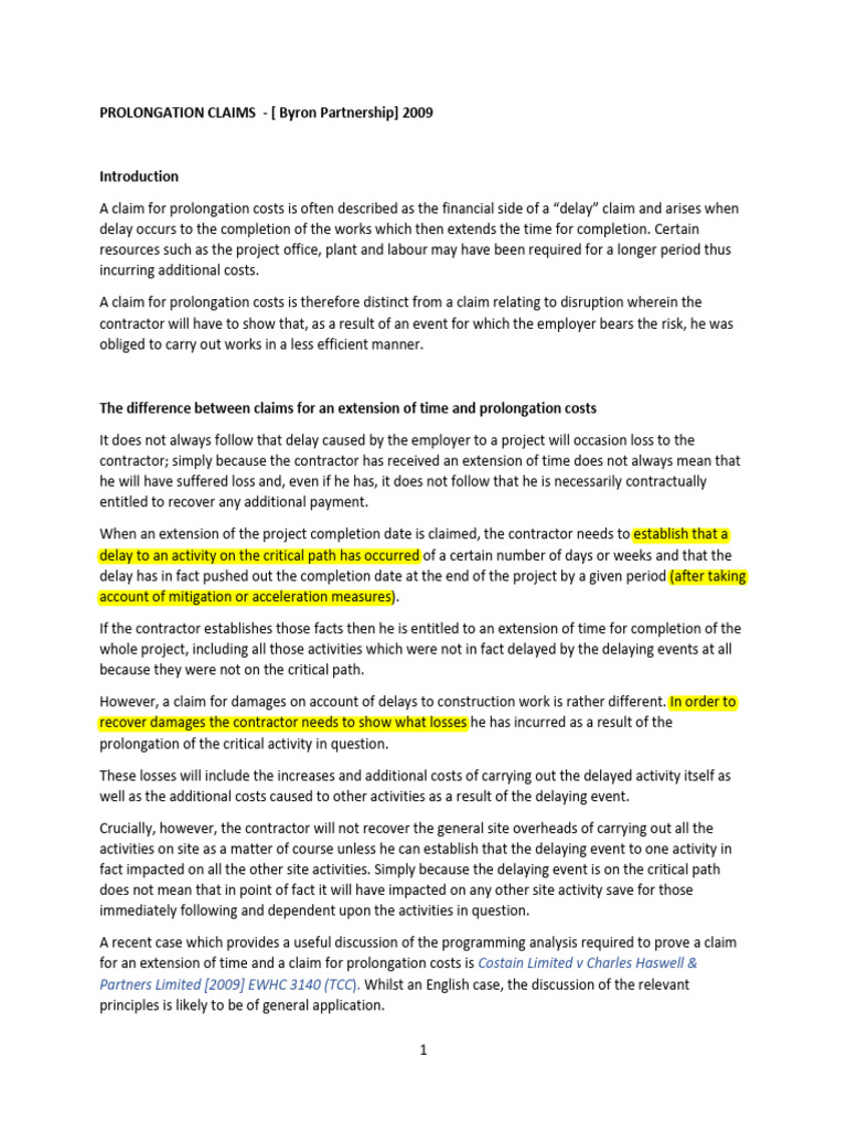 Quick read prolongation claim byron partnership pdf insurance