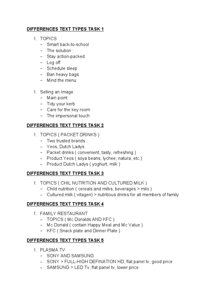 Differences in Text Types Overview | PDF