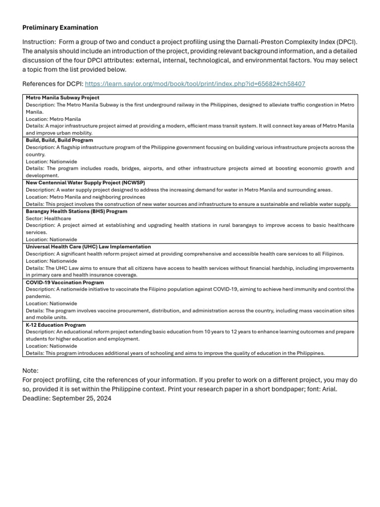 DPCI Project Profiling Guidelines | PDF | Infrastructure | Rapid Transit