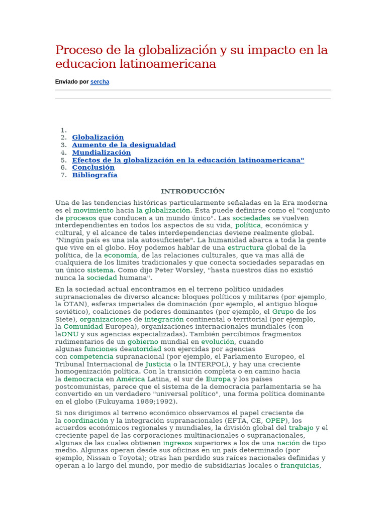 Impacto de la Globalización en Educación Latina | PDF | Globalización ...