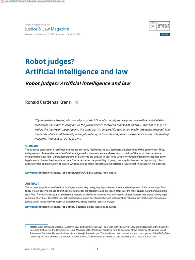 Articulo 48 - Judges Robots Artificial Intelligence and Law - Es.en ...