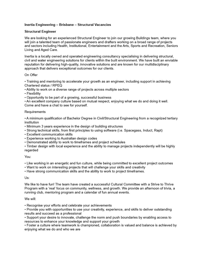 Structural Engineering Careers at Inertia | PDF | Mentorship | Creativity
