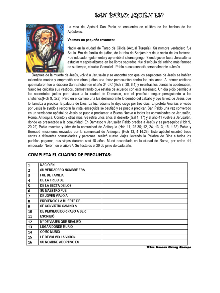 Vida y misión del Apóstol San Pablo | PDF | Pablo el apóstol | Jesús