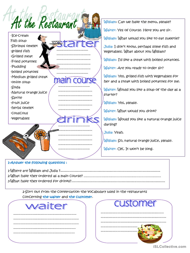 AT THE RESTAURANT | PDF | Western Cuisine | Food And Drink Preparation