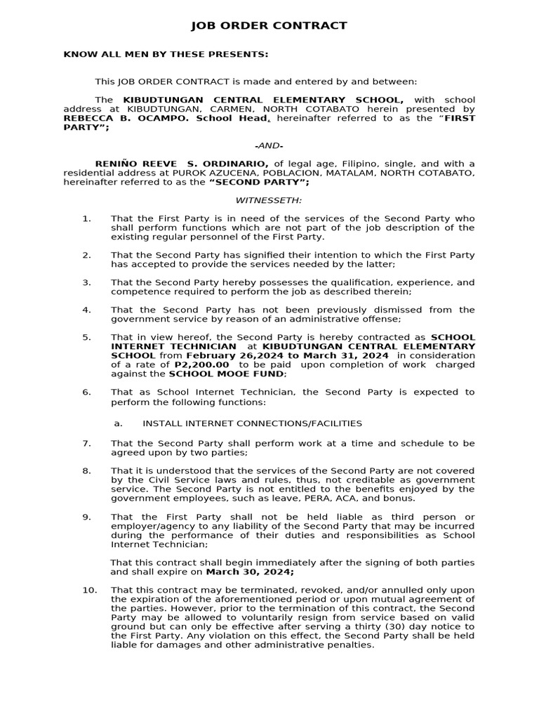 JOB ORDER CONTRACT 1st Quarter 2024 | PDF | Civil Law (Legal System ...