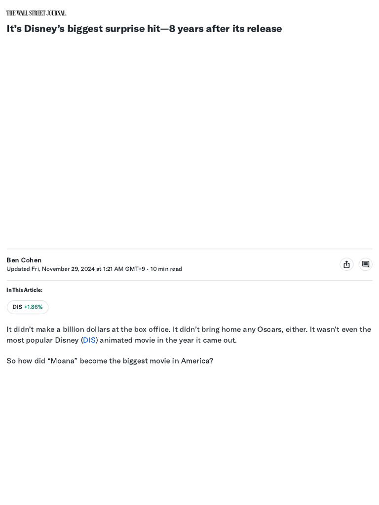 It's Disney's Biggest Surprise Hit8 Years After Its Release PDF