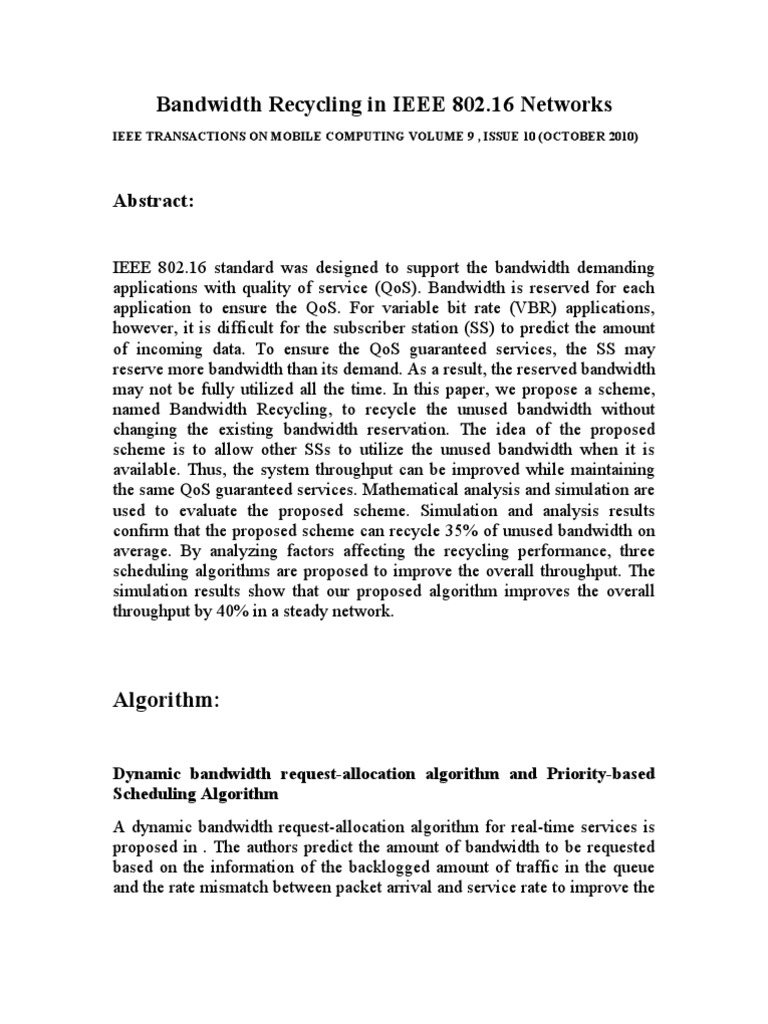 Bandwidth Recycling in IEEE 802.16 Networks | PDF | Quality Of Service ...
