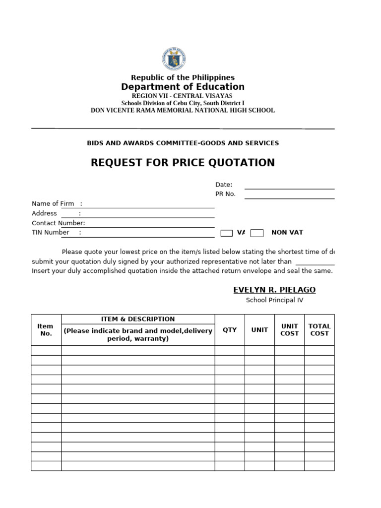 Request for Price Quotation Template | PDF