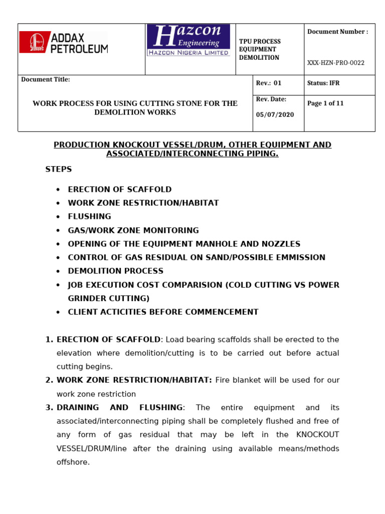 Work Process For Using Cutting Stone For The Demolition Works | PDF ...
