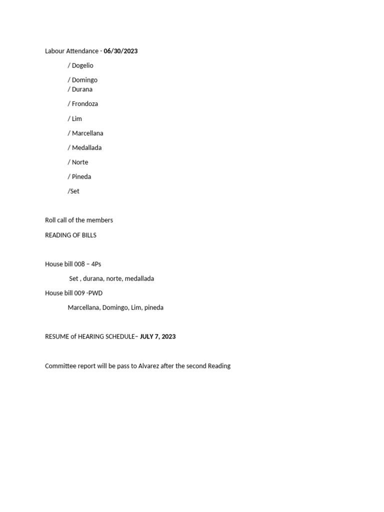 Labour Attendance and Hearing Summary | PDF