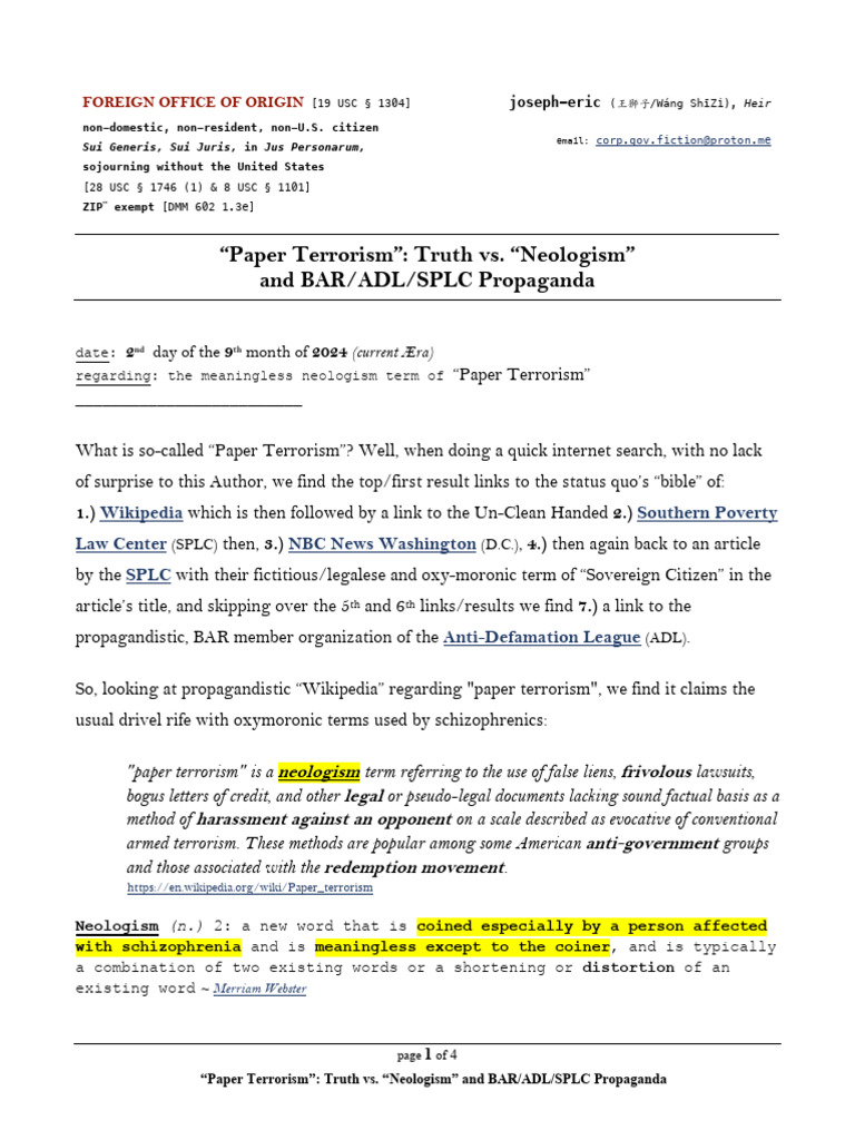 Paper Terrorism - Truth vs. 
