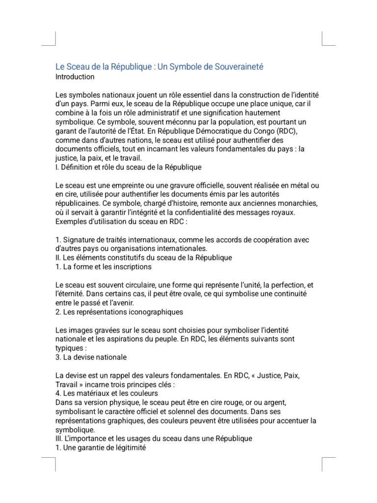 Sceau de la RDC : Symbole de Souveraineté | PDF | Sceau | Souveraineté