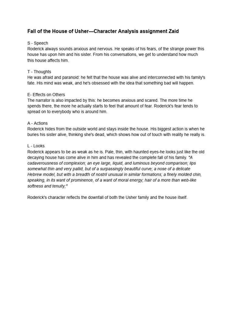 Roderick Usher Character Analysis PDF
