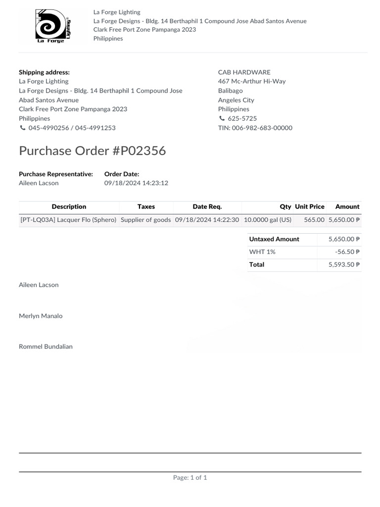 Purchase Order for Lacquer Flo Supply | PDF