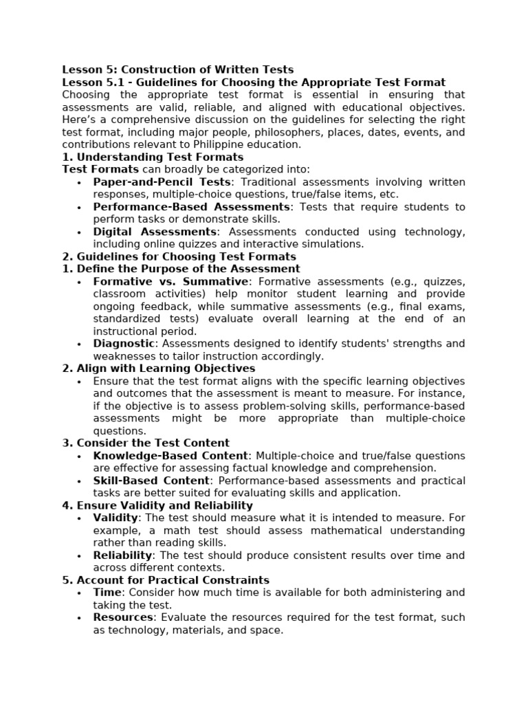 Test Format Guidelines for Educators | PDF | Educational Assessment ...