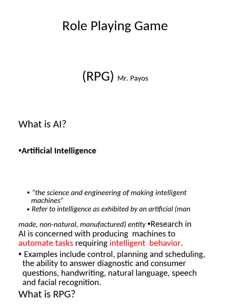 AI and RPGs: Enhancing Gameplay Dynamics | PDF | Role Playing Games ...