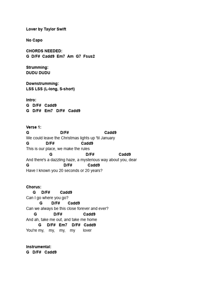 Lover Pdf Song Structure Popular Music