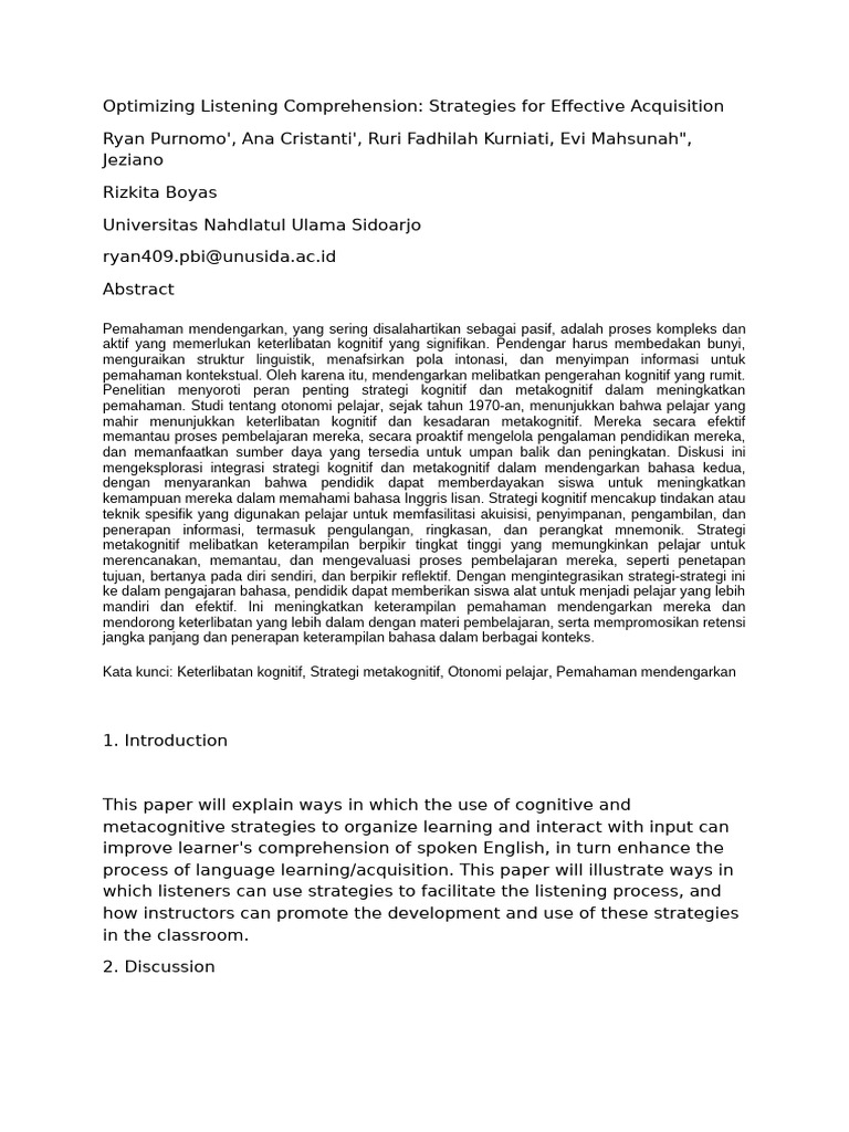 Strategies for Enhancing Listening Skills | PDF | Reading Comprehension ...