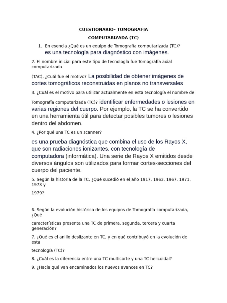 Cuestionario Tomografia | PDF | Ct Scan