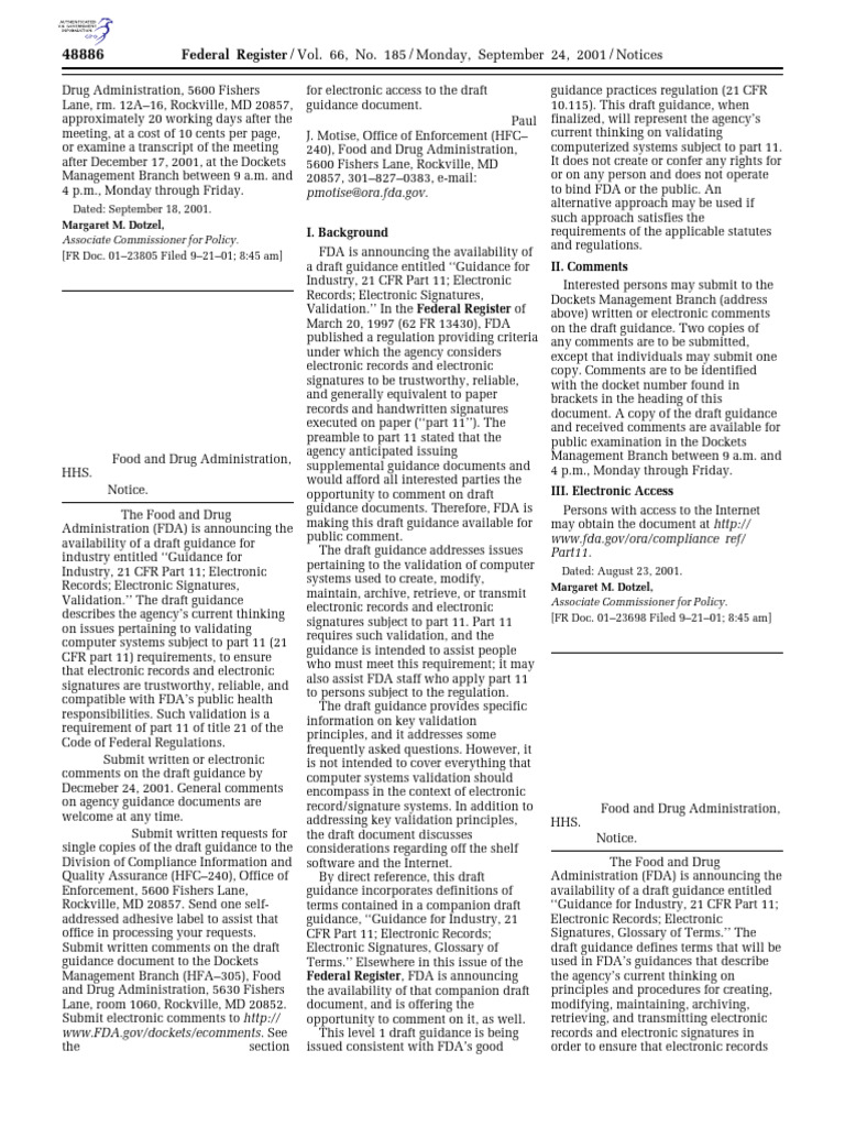 FDA Draft Guidance on Electronic Records | PDF | Food And Drug ...