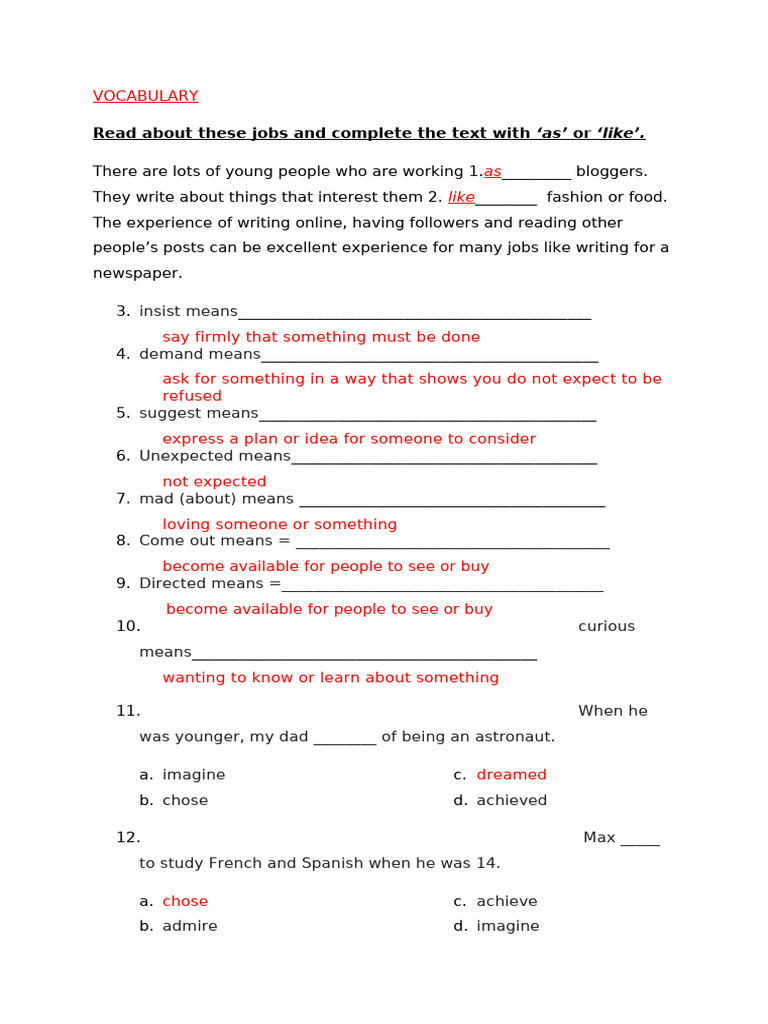 Vocabulary and Grammar Exercises | PDF | Sibling | Linguistics