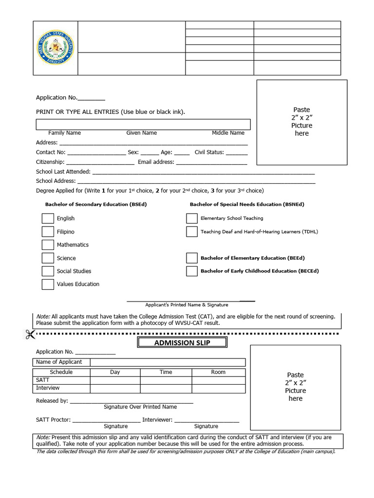 SATT FORM Admission Form Revised 2023 | PDF | Government And Personhood