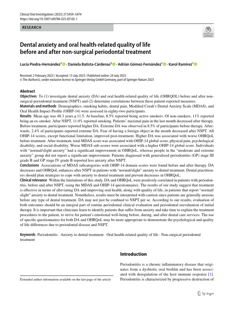 Dental Anxiety and Oral Health-Related Quality of Life Before and After ...