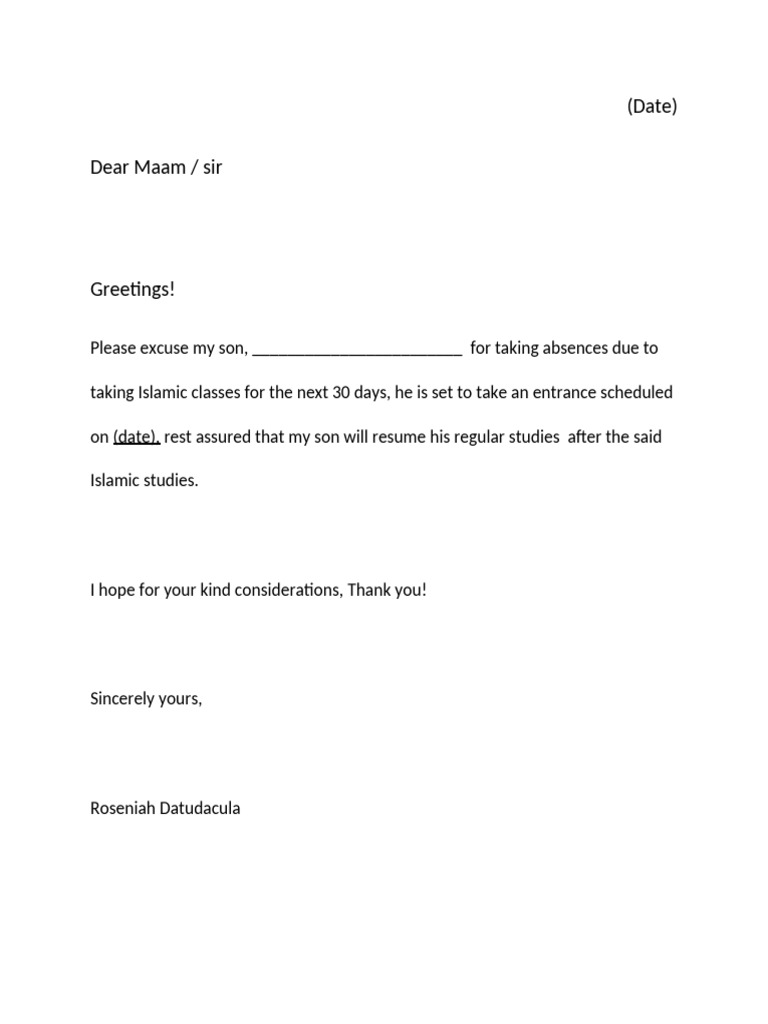 Excuse Letter | PDF