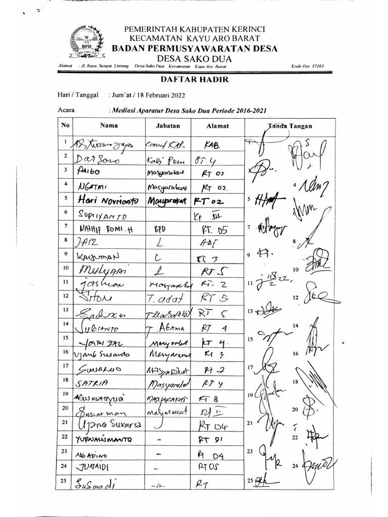 Daftar Hadir Mediasi | PDF