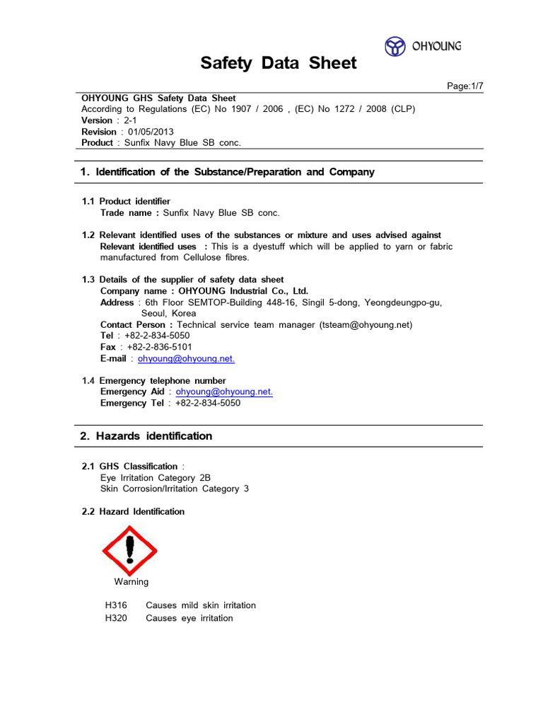 Sunfix Navy Blue SB Safety Data Sheet | PDF | Personal Protective ...