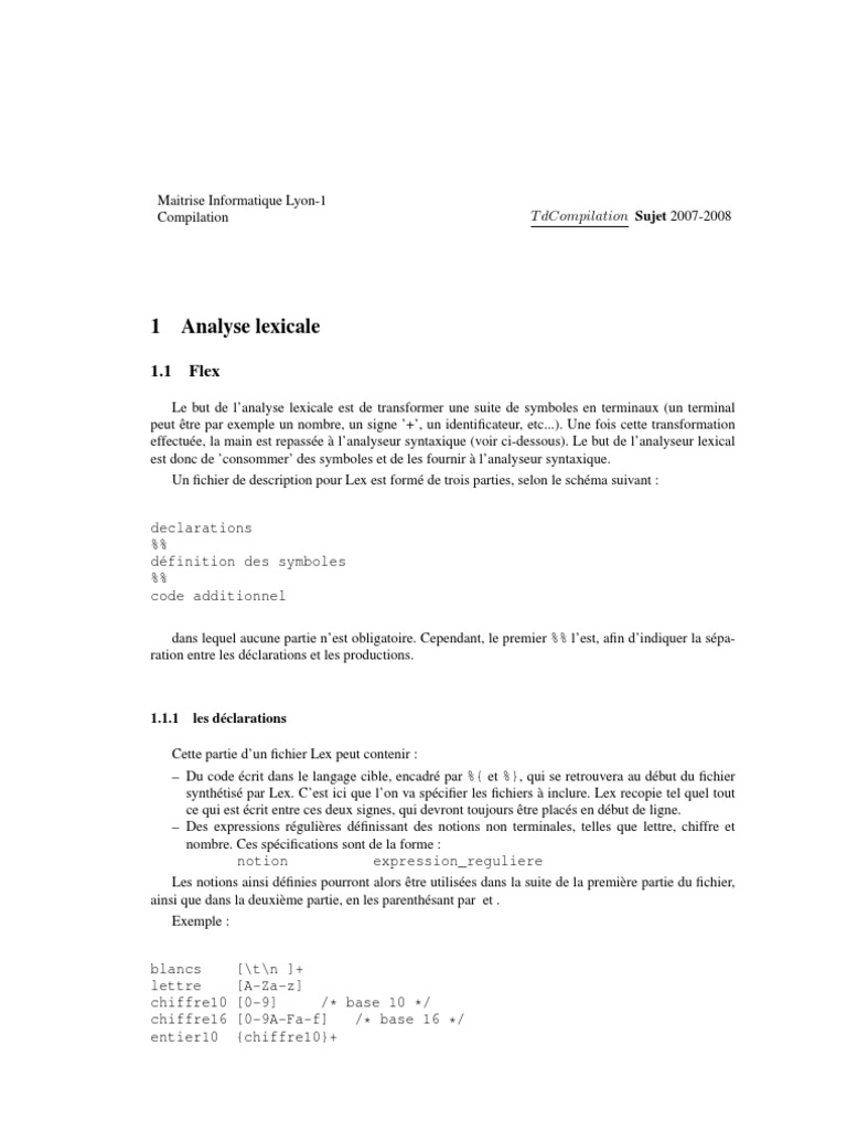 Flex et Bison : Analyse Lexicale et Syntaxique | PDF | C (Langage de ...