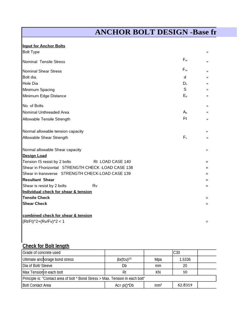 Anchor Bolt Design Calculations | PDF | Screw | Stress (Mechanics)
