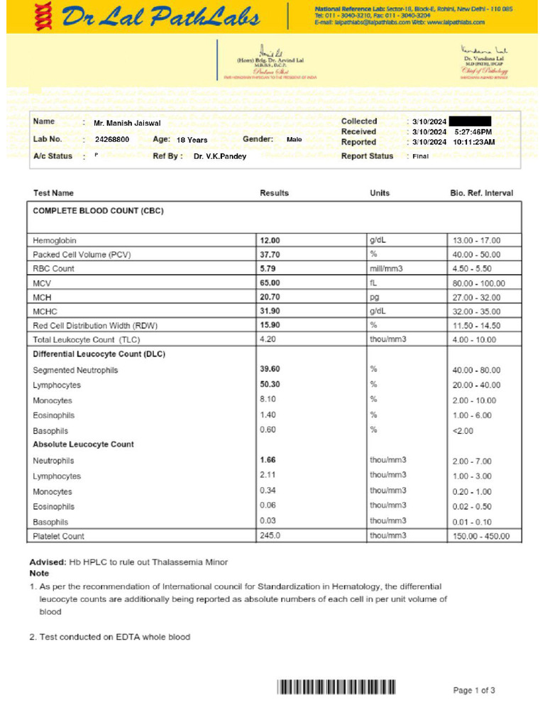 Blood Report | PDF