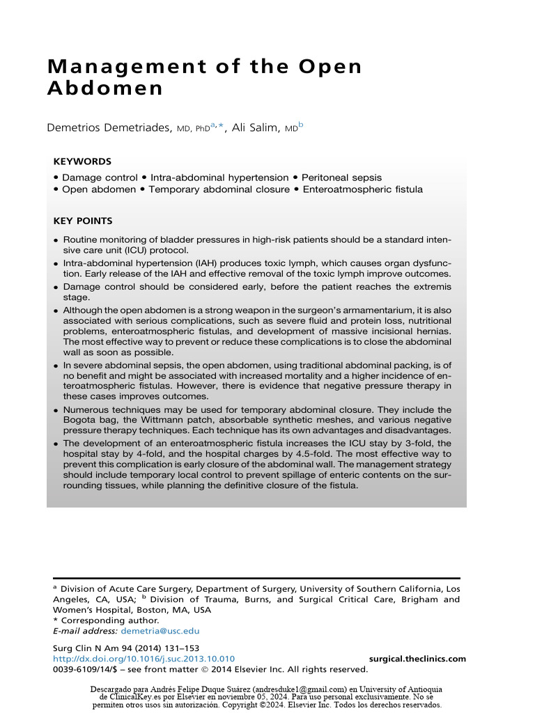 2014 Management of The Open Abdomen | PDF | Edema | Kidney