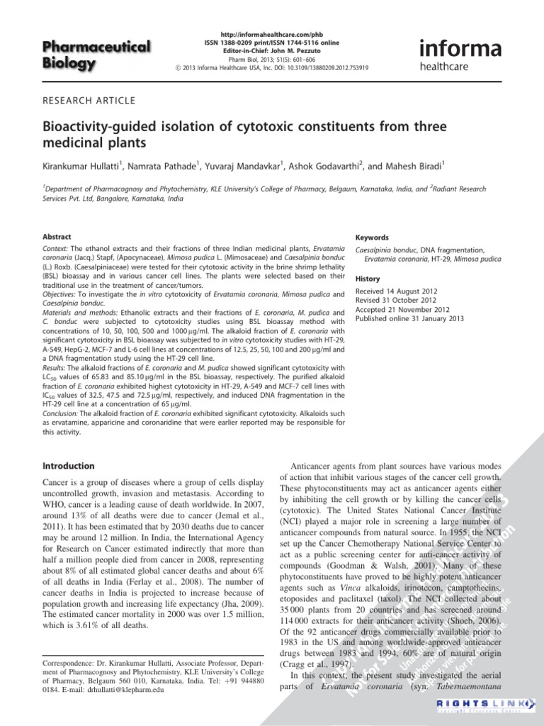 2013 Bioactivity Guided Isolation | PDF | Chemotherapy
