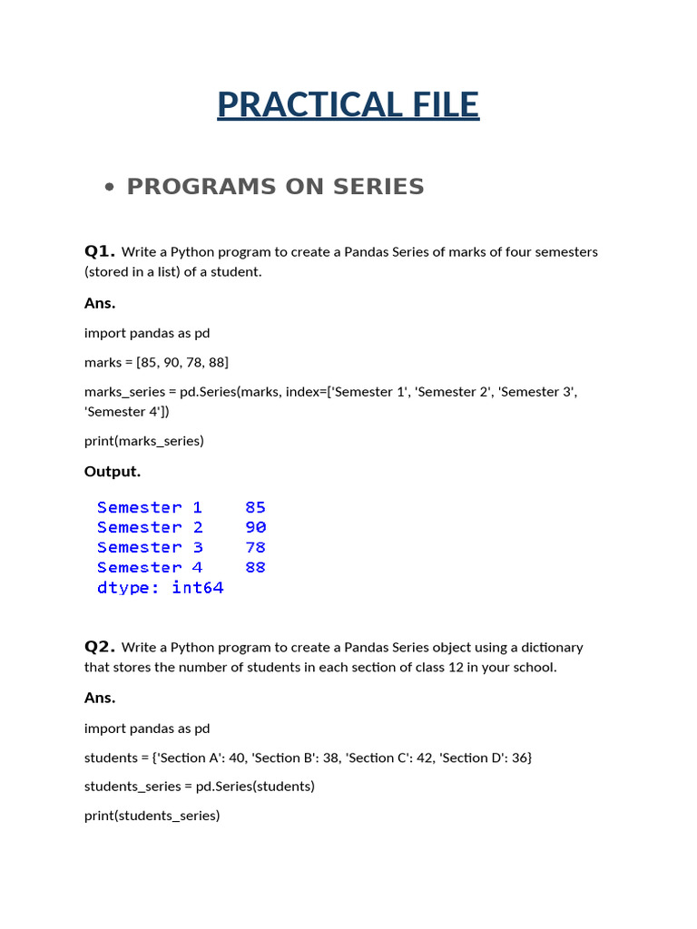 Python Pandas Series and DataFrame Examples | PDF | Computing ...