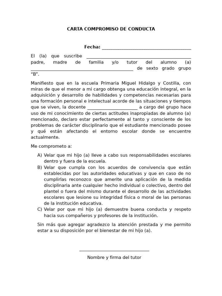 Carta Compromiso de Conducta | PDF
