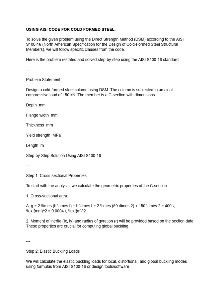 AISI Code Application for Cold-Formed Steel | PDF | Buckling | Strength ...