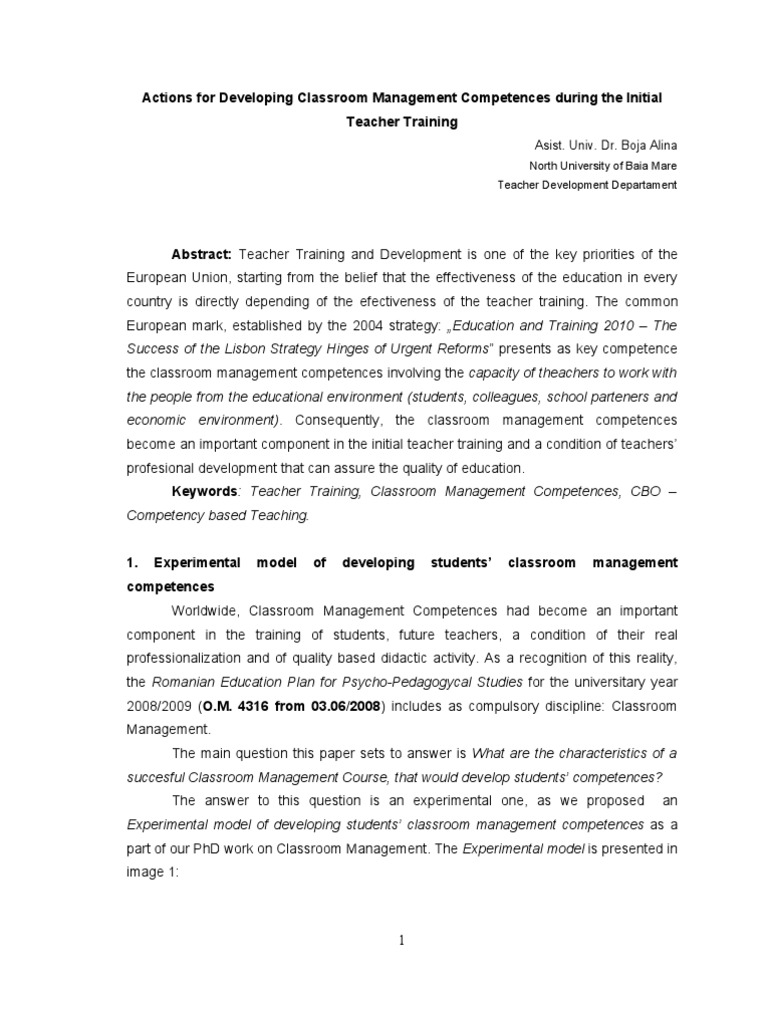 Actions For Developing Classroom Management Competences During The ...