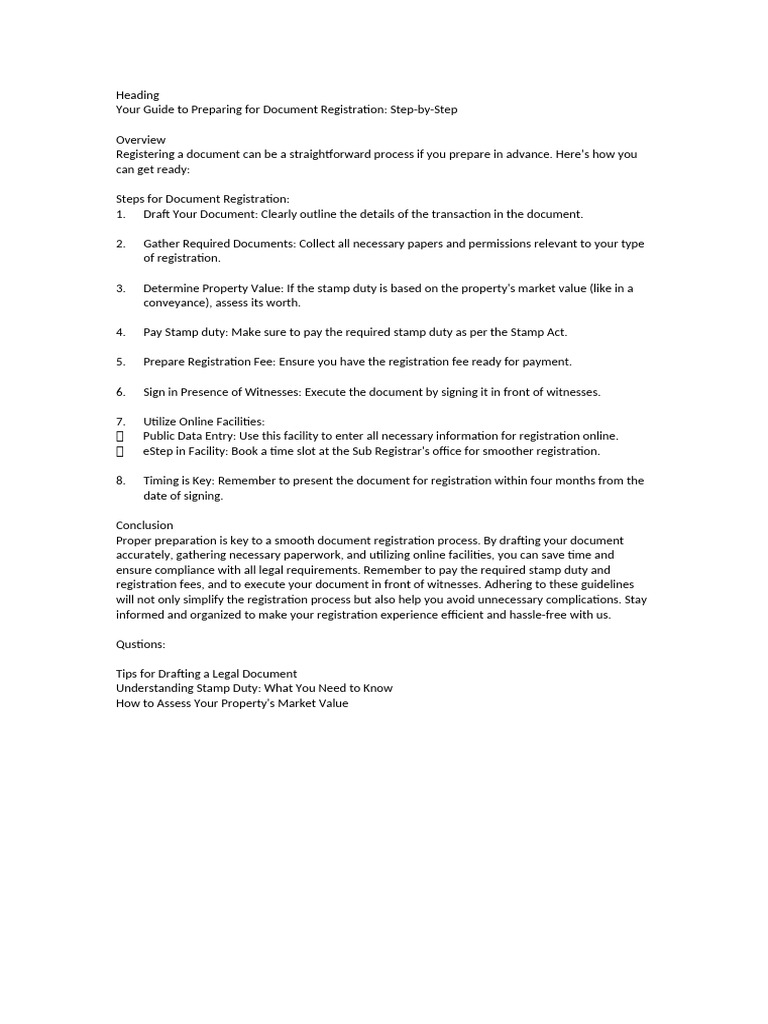 Preparing For Document Registration Pdf