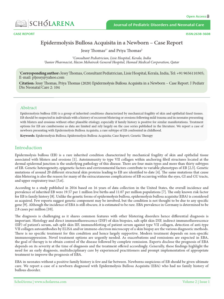 Newborn Case of Epidermolysis Bullosa Acquisita | PDF | Clinical ...