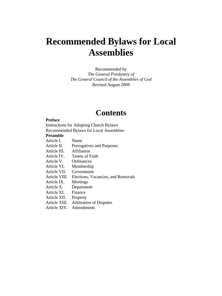 Local Assembly Bylaws Guidelines | PDF | God The Father | Baptism