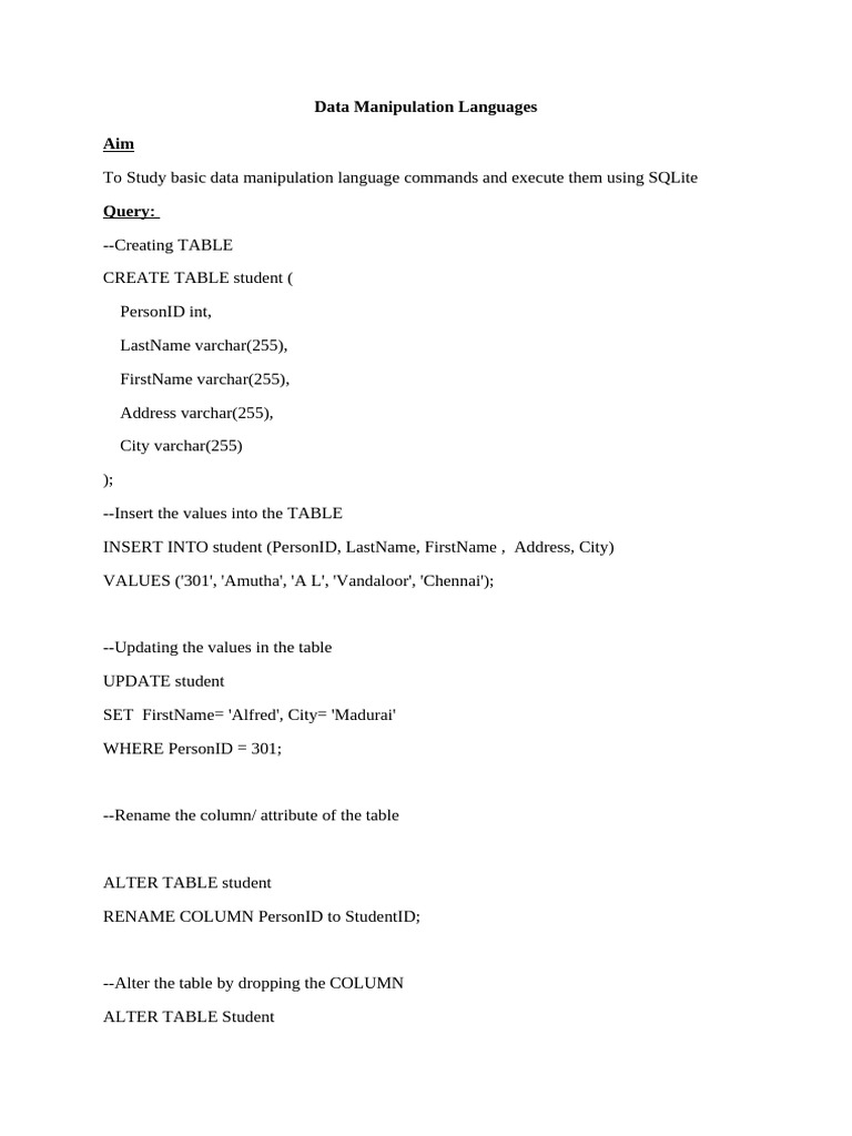SQLite Data Manipulation Commands | PDF