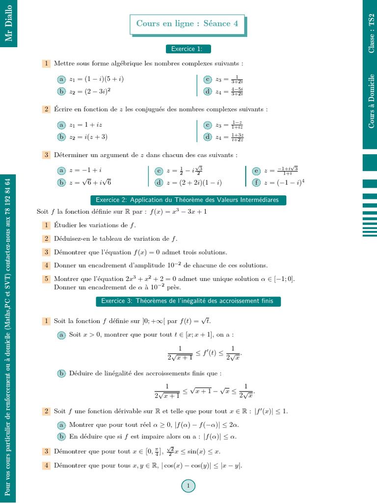 Cours de Maths TS2 : Exercices et Théorèmes | PDF | Mathématiques ...