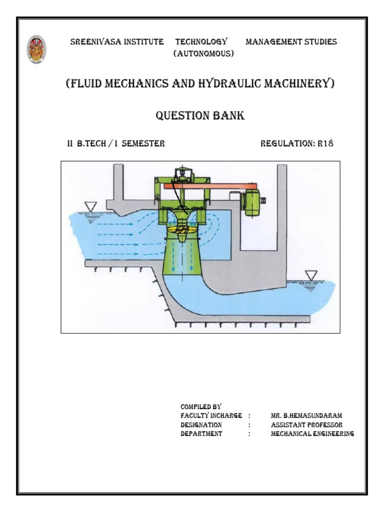 Fluid Mechanics Question Bank for B.Tech | PDF | Pump | Turbine