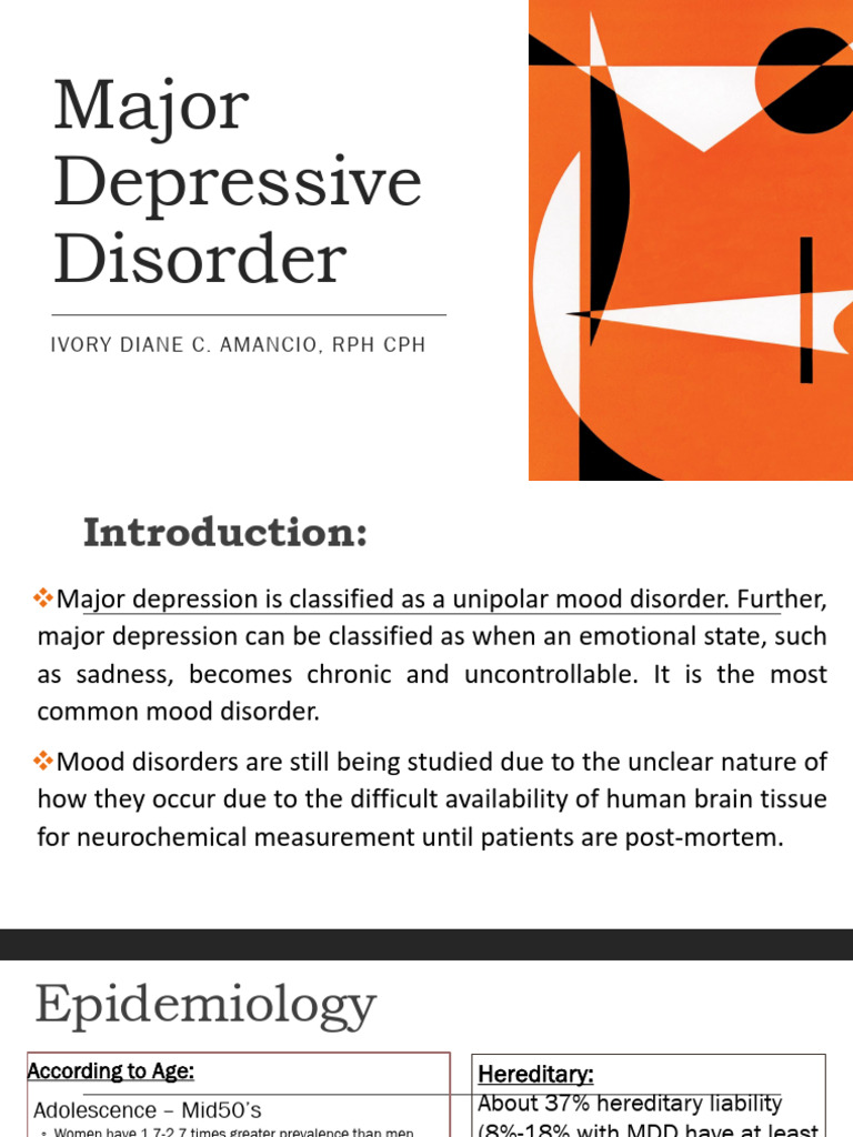 Major Depressive Disorder Pdf Neurotransmitter Hypothalamic