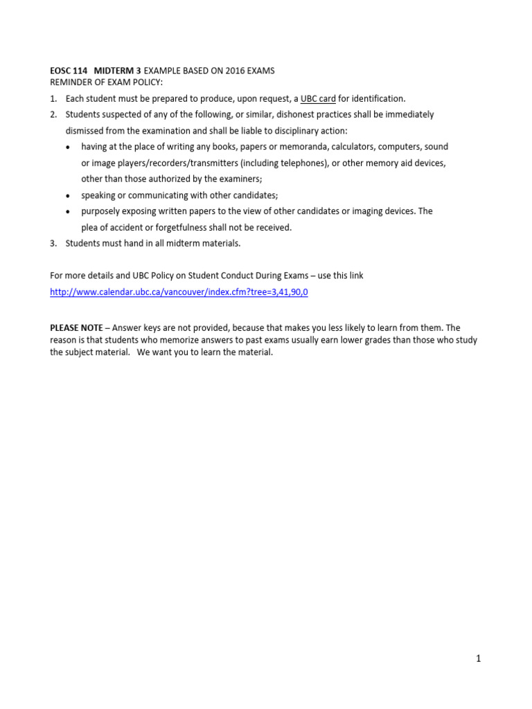 UBC EOSC 114 Midterm Exam Guide | PDF | Types Of Volcanic Eruptions | Lava