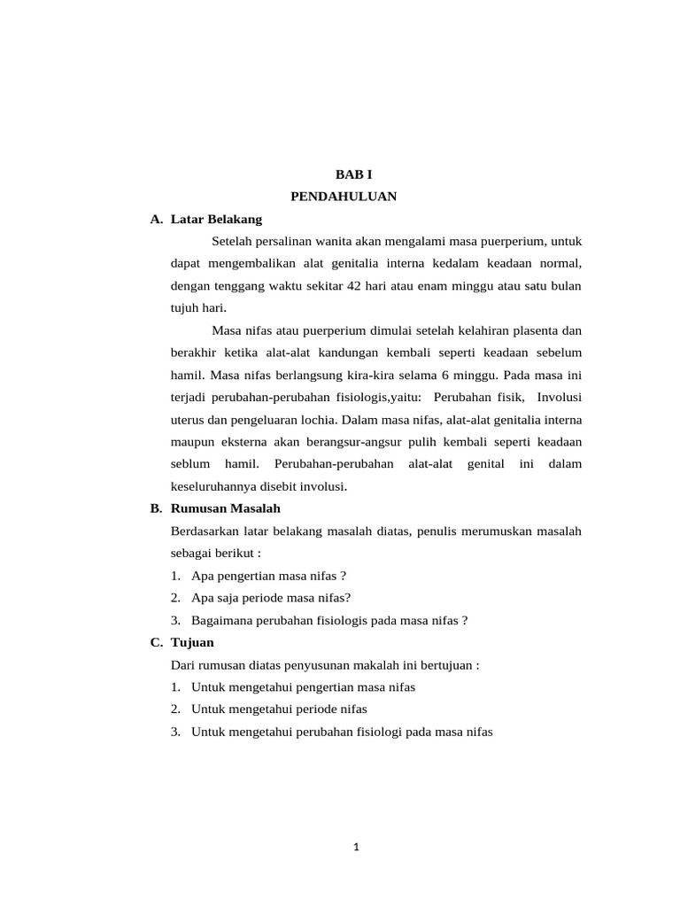 FISIOLOGI MASA NIFAS MAKALAH Disusun Unt | PDF